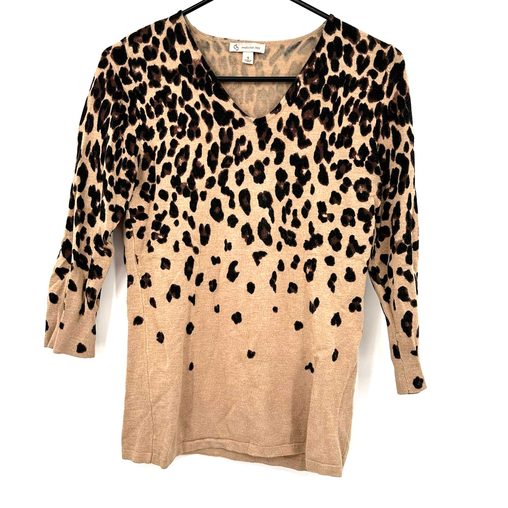 dressbarn size small 3/4 length sleeve cheetah print blouse‎ top shirt